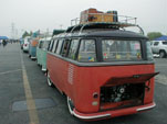 Restored Volkswagen 23-window samba deluxe bus with rear roof rack