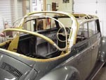 Restored convertible top frame on a 1954 Volkswagen convertible bug