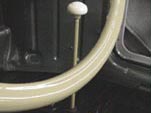Close-up shot of the restored batwing steering wheel in the 1954 Volkswagen convertible bug